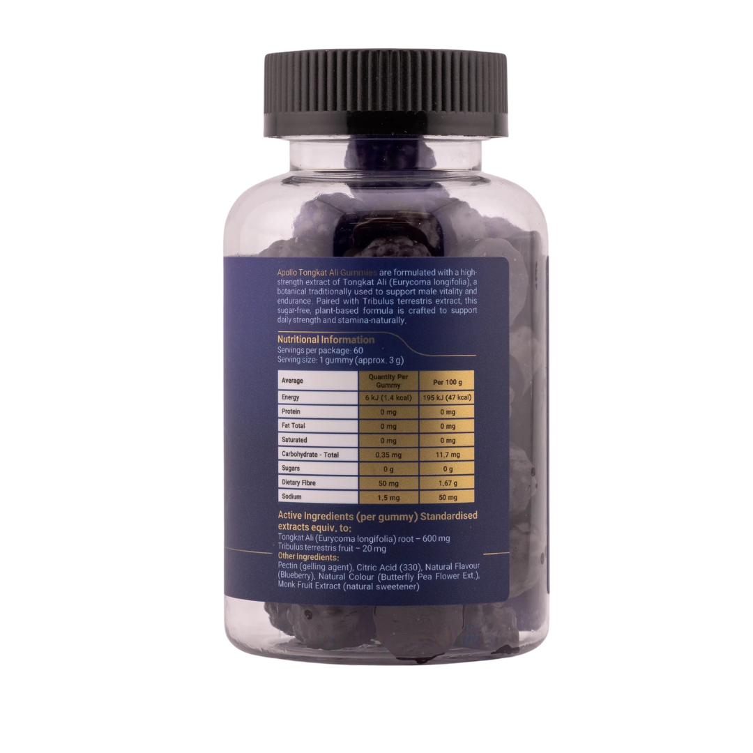 Apollo Tongkat Ali Gummies 60s Blueberry Flavour – natural vitality support supplement for men, available from Nutrition Capital Australia