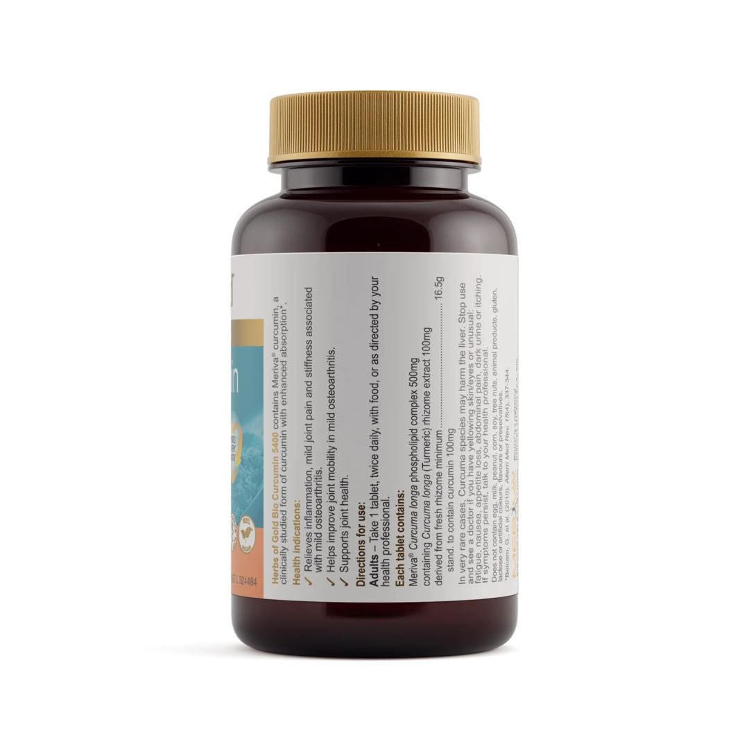 Herbs of Gold Bio Curcumin 5400 bottle – Meriva® curcumin supplement for joint health, inflammation support, and antioxidant protection – Fast Australia delivery.