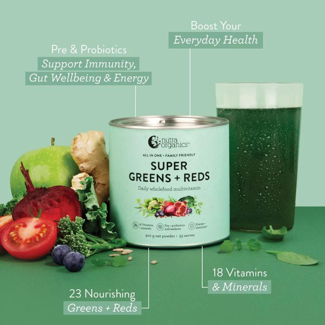 Nutra Organics Supergreens + Reds Powder - Nutrition Capital